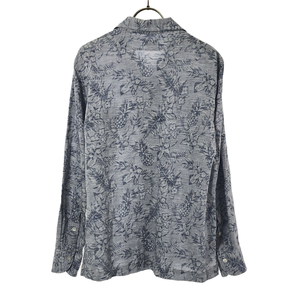 バグッタ リネンブレンド 総柄 長袖 オープンカラーシャツ S ブルー系 Bagutta メンズ