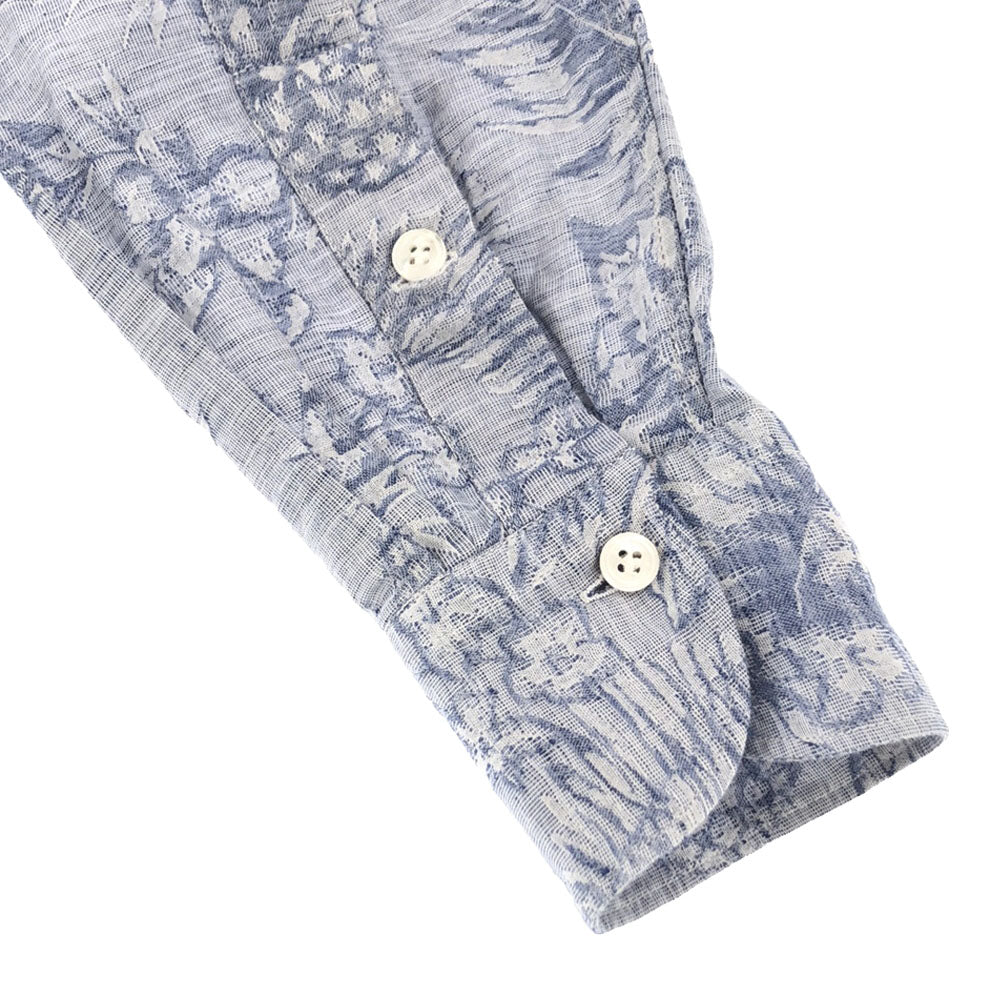 バグッタ リネンブレンド 総柄 長袖 オープンカラーシャツ S ブルー系 Bagutta メンズ