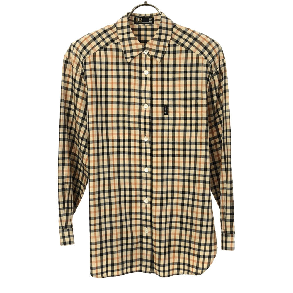 ダックス 90s 日本製 チェック 長袖 コットンシャツ 7R ベージュ DAKS 肩パット オールド レディース