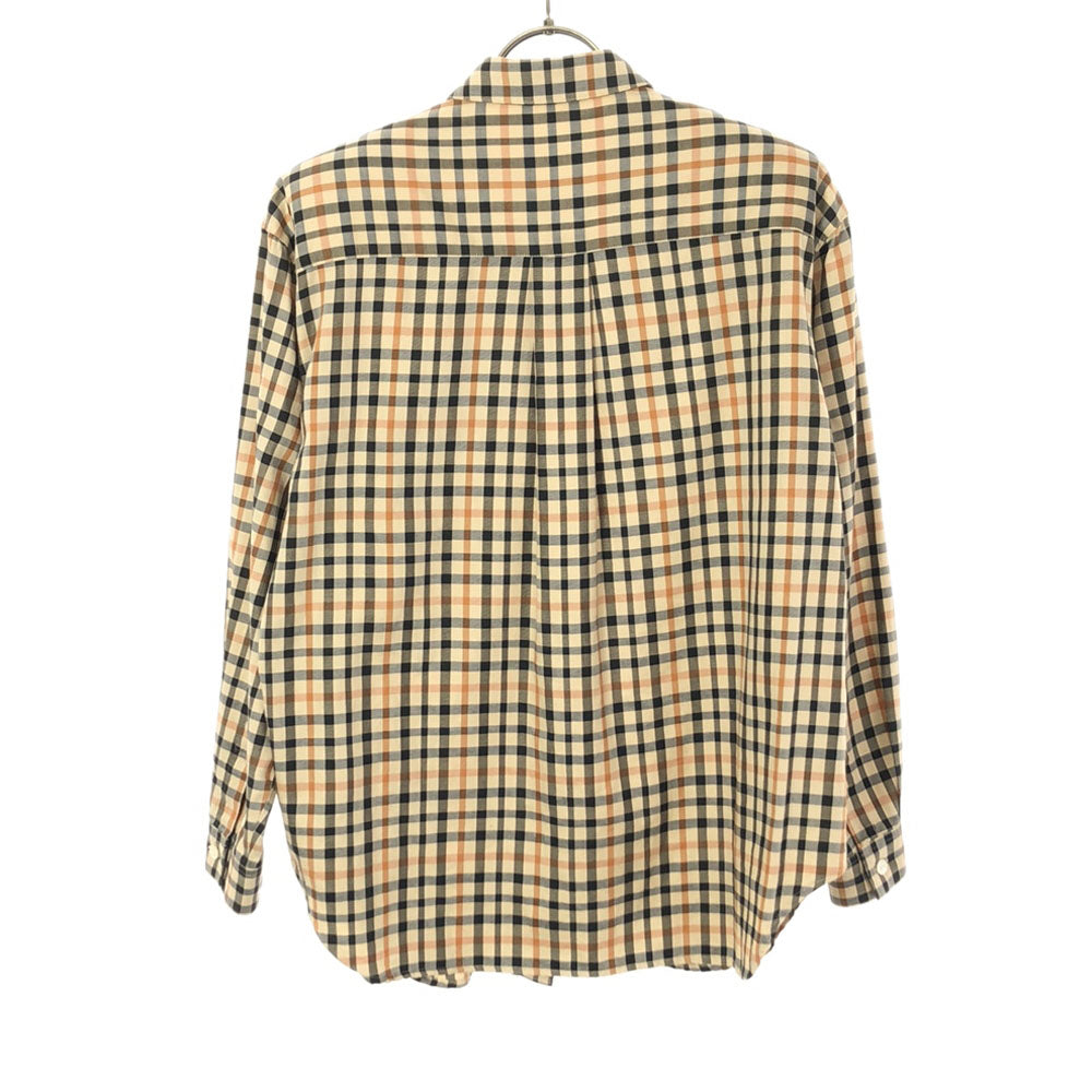 ダックス 90s 日本製 チェック 長袖 コットンシャツ 7R ベージュ DAKS 肩パット オールド レディース