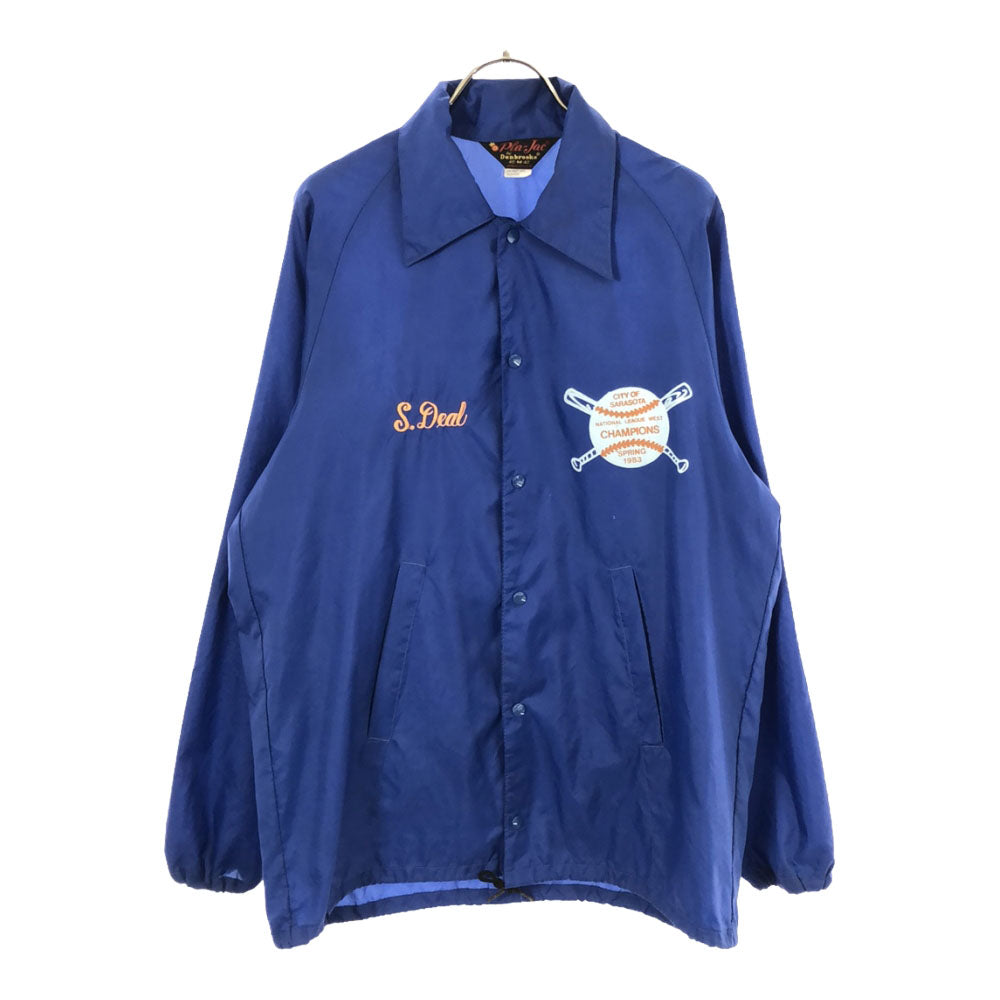 Pla-Jac プラジャック 70s USA製 プリント 刺繍 ワッペン ナイロン コーチジャケット M ブルー オールド ヴィンテージ メンズ