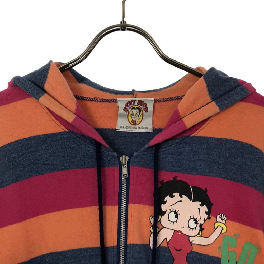 ベティーブープ 90s 日本製 ボーダー プリント 長袖 ジップパーカー BETTY BOOP オールド レディース