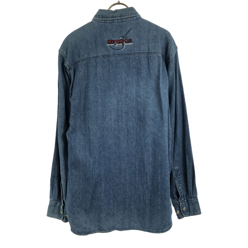 ハードロックカフェ ロゴ刺繍 長袖 デニム ボタンダウンシャツ S HARD ROCK CAFE メンズ