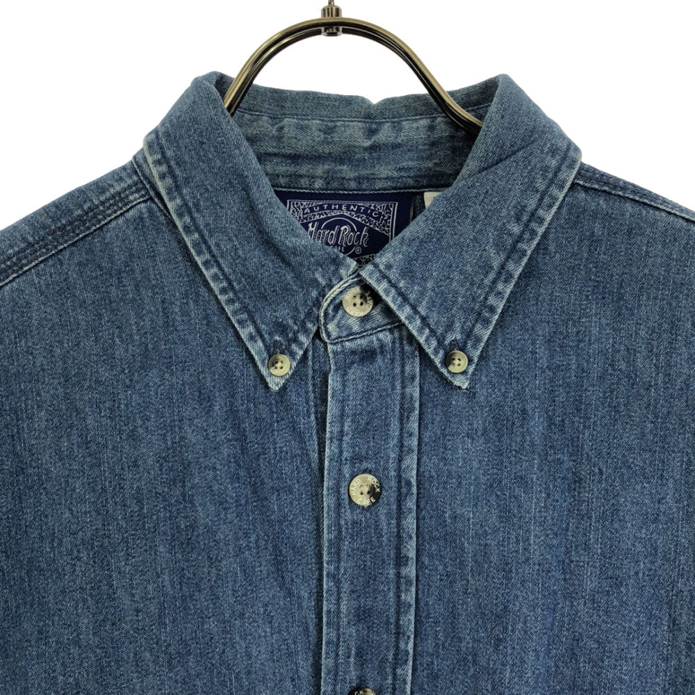 ハードロックカフェ ロゴ刺繍 長袖 デニム ボタンダウンシャツ S HARD ROCK CAFE メンズ
