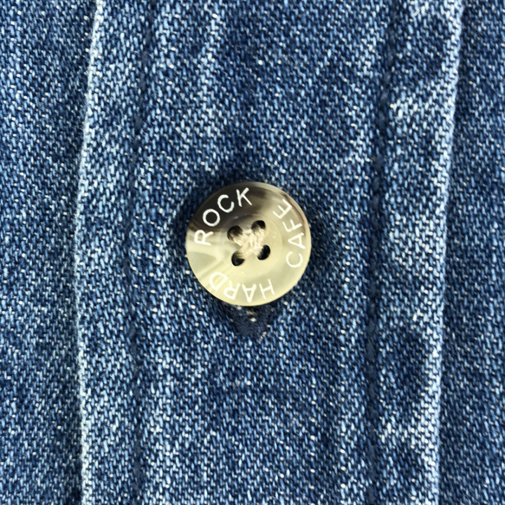 ハードロックカフェ ロゴ刺繍 長袖 デニム ボタンダウンシャツ S HARD ROCK CAFE メンズ