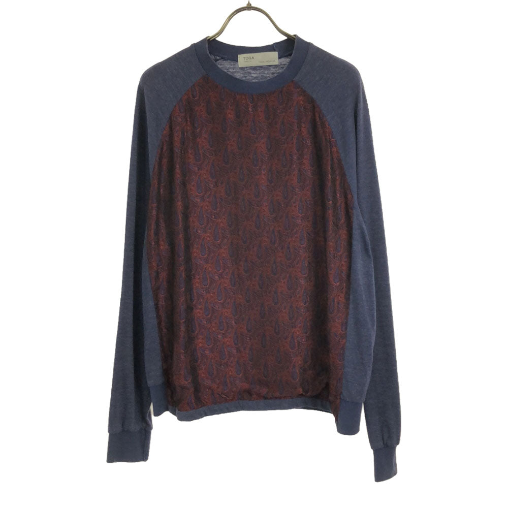 TOGA ARCHIVES トーガアーカイブス 日本製 ペイズリー柄 長袖 切替 カットソー 48 ブルー×レッド メンズ