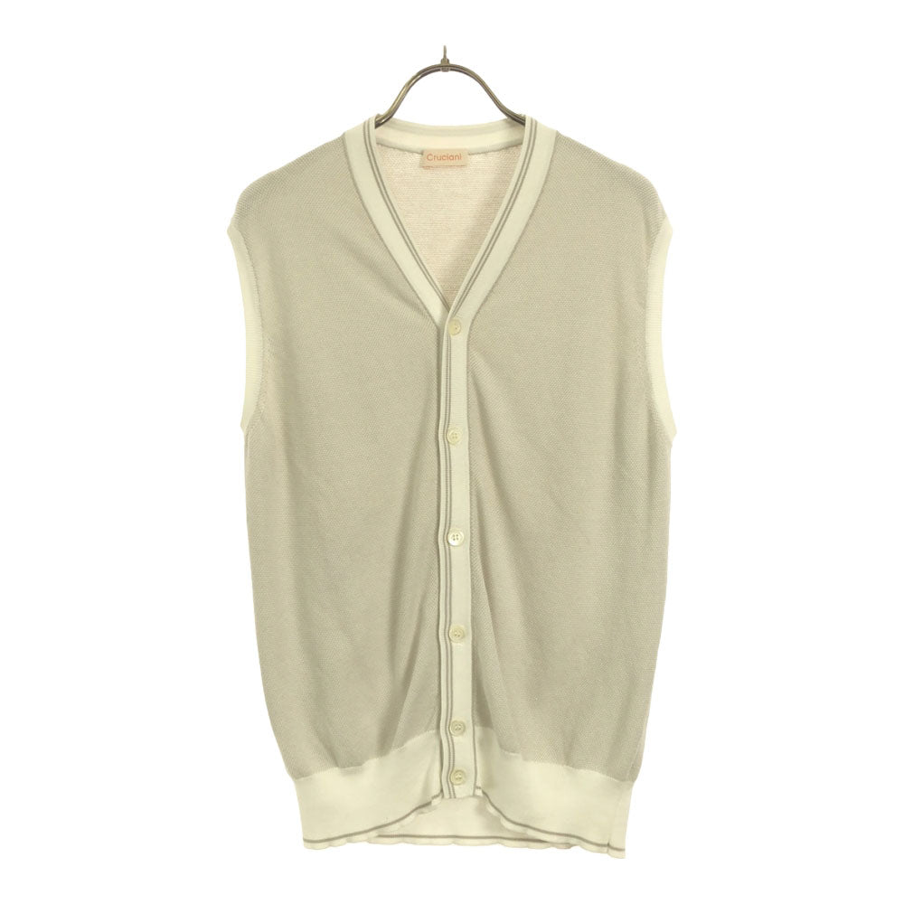 CRUCIANI クルチアーニ イタリア製 コットン ニットベスト 48 ライトグレー×ホワイト メンズ