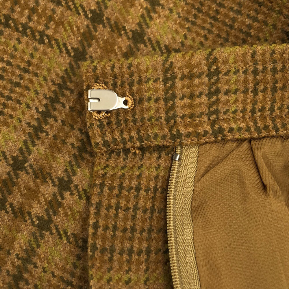 GIVENCHY GLAMOUR ジバンシー グラマー 90s カシミヤブレンド チェック ミモレ丈スカート 15 ライトブラウン系 サイドジップ 裏地付 フロントスリット オールド ヴィンテージ レディース