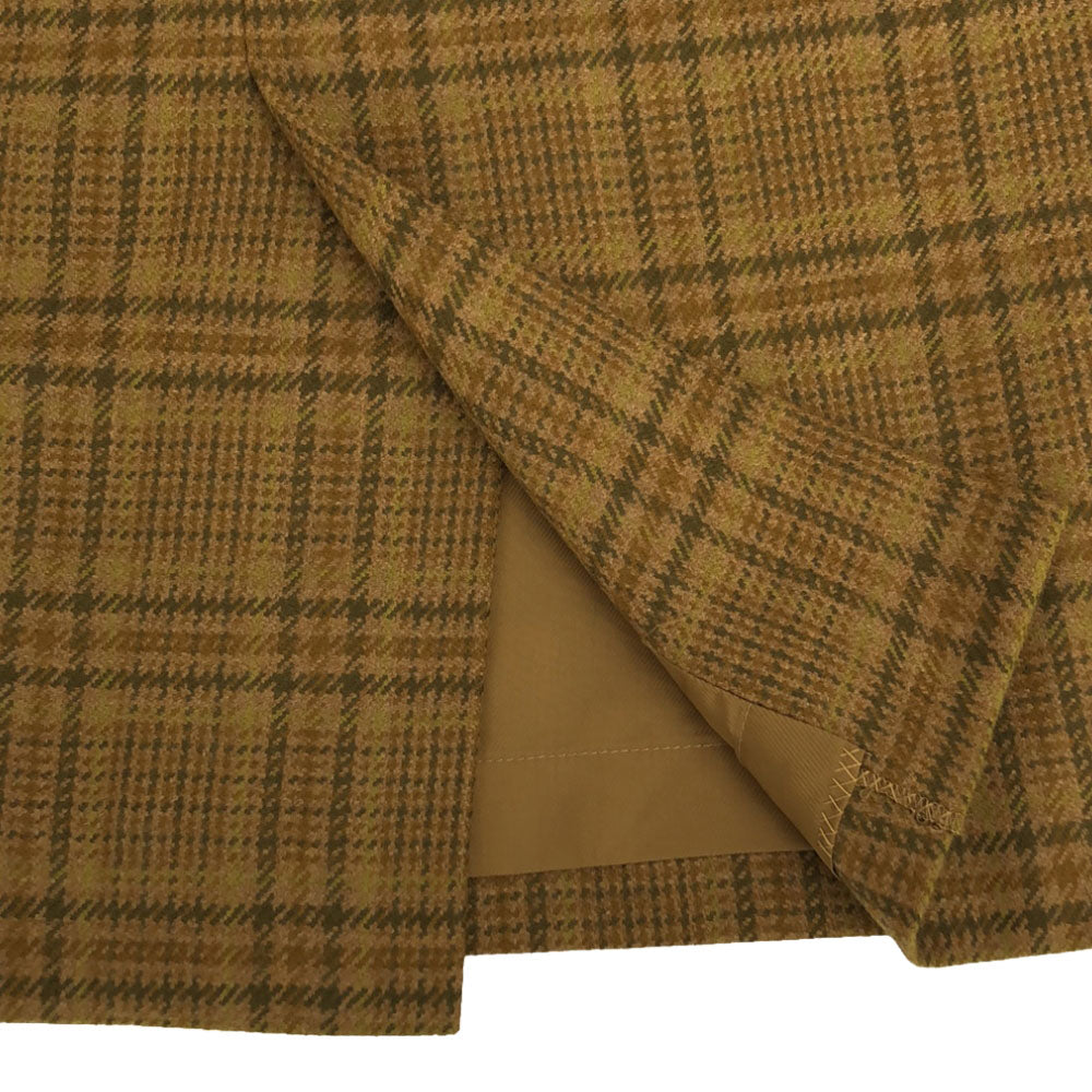 GIVENCHY GLAMOUR ジバンシー グラマー 90s カシミヤブレンド チェック ミモレ丈スカート 15 ライトブラウン系 サイドジップ 裏地付 フロントスリット オールド ヴィンテージ レディース