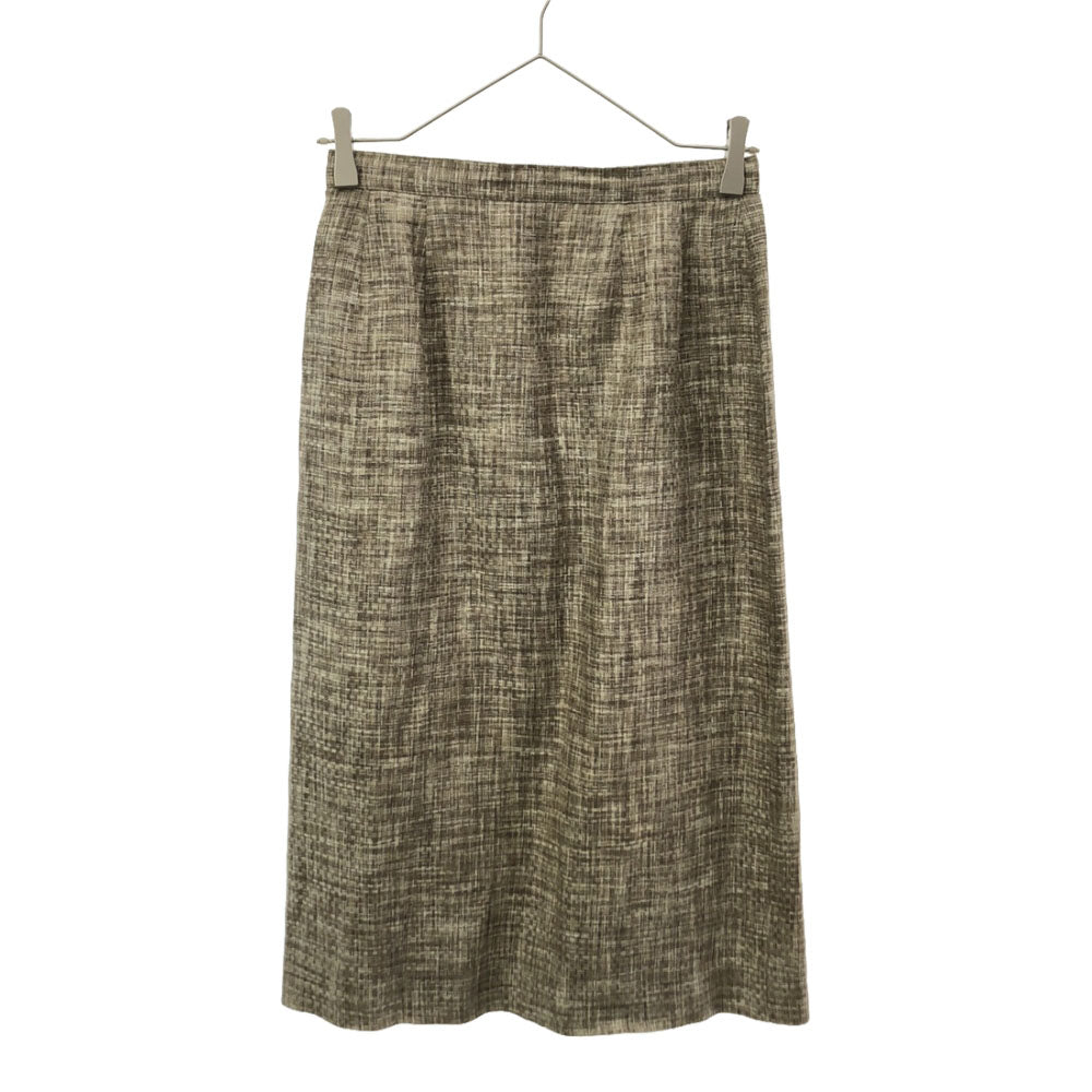 Burberrys バーバリーズ リネン 総柄 ミモレ丈 タイトスカート ベージュ系 バックジップ 裏地付き レディース