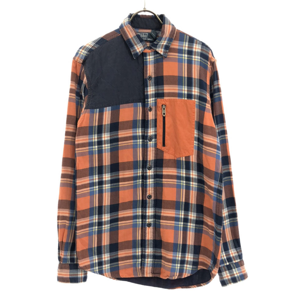 Polo by Ralph Lauren ポロバイラルフローレン チェック 長袖 切替 コットンシャツ XS オレンジ×ブルー メンズ
