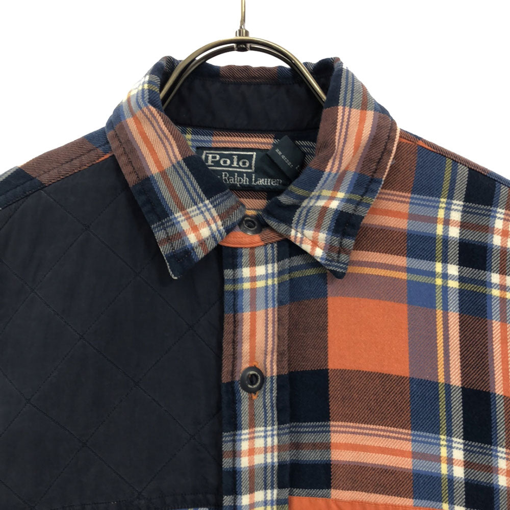 Polo by Ralph Lauren ポロバイラルフローレン チェック 長袖 切替 コットンシャツ XS オレンジ×ブルー メンズ