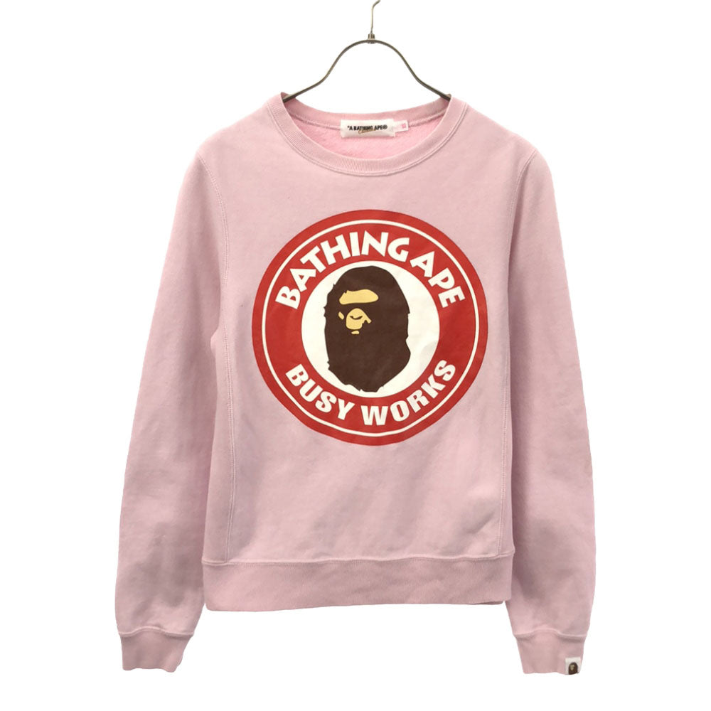 アベイシングエイプ 日本製 プリント 長袖 トレーナー XS ピンク A BATHING APE スウェット レディース
