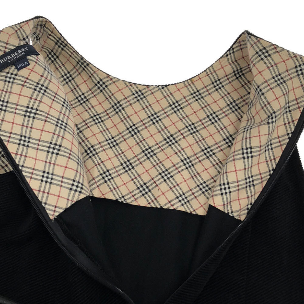 バーバリーロンドン 三陽商会 ノースリーブ ワンピース 130 ブラック BURBERRY LONDON コーデュロイ ベルト付き バックジップ キッズ