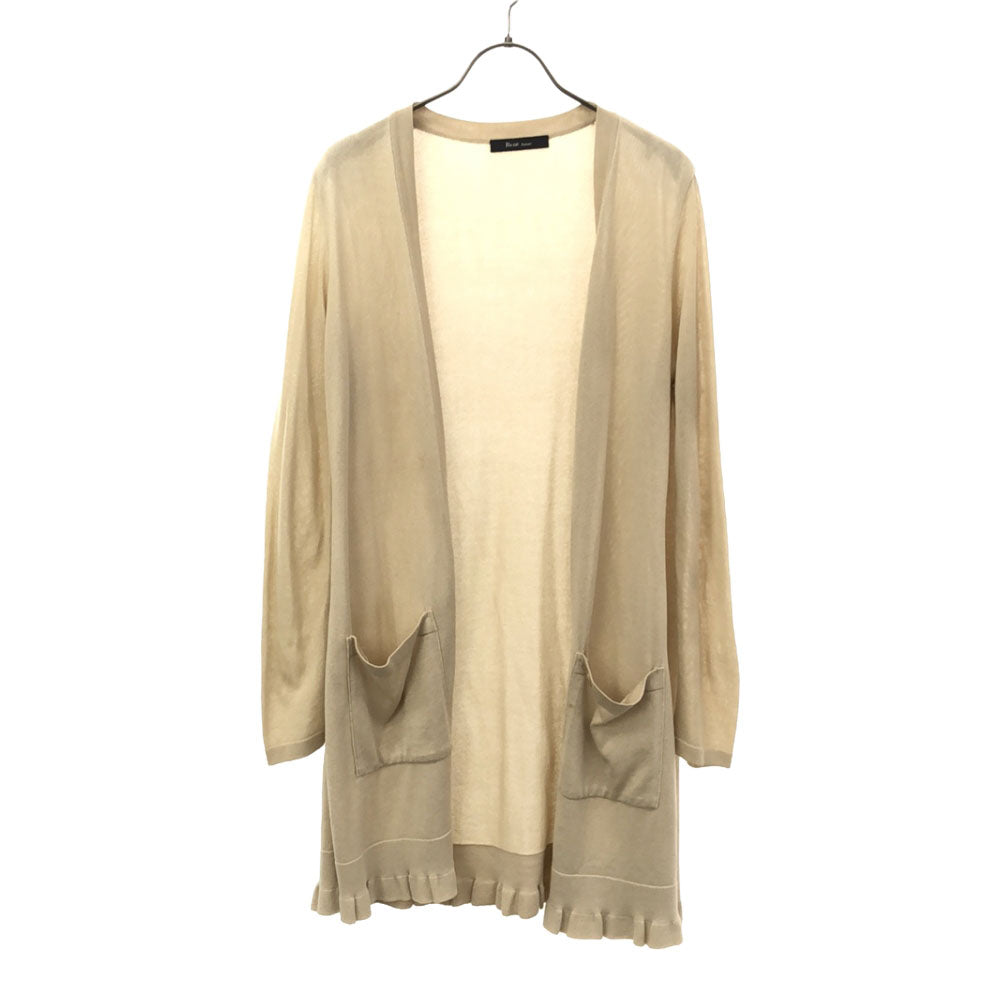 Rene basic ルネベーシック 日本製 長袖 ロング ニットカーディガン 36 ベージュ フリル レディース