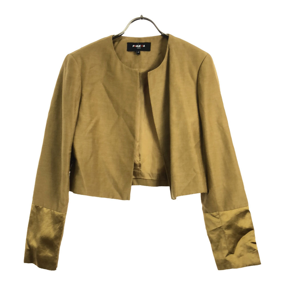 PAULE KA ポールカ リネンブレンド ノーカラージャケット 38 イエロー系 切替 ボタンレス レディース