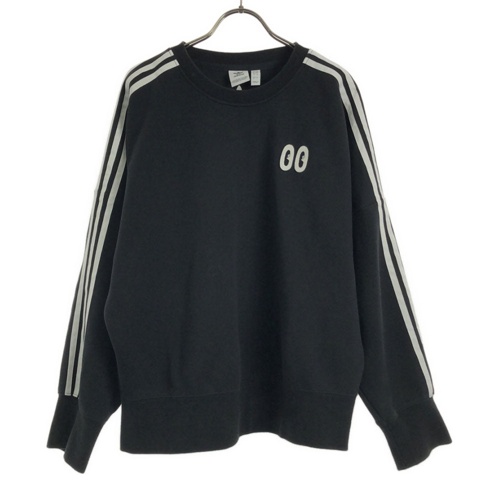 adidas アディダス トレフォイルロゴ刺繍 長袖 スウェット トレーナー OT ブラック レディース