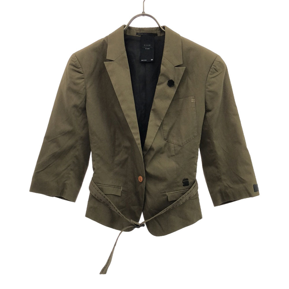 G-STAR RAW ジースターロウ 未使用 ロゴ 7分袖 ショート丈 コットンジャケット 36 カーキ タグ付き レディース