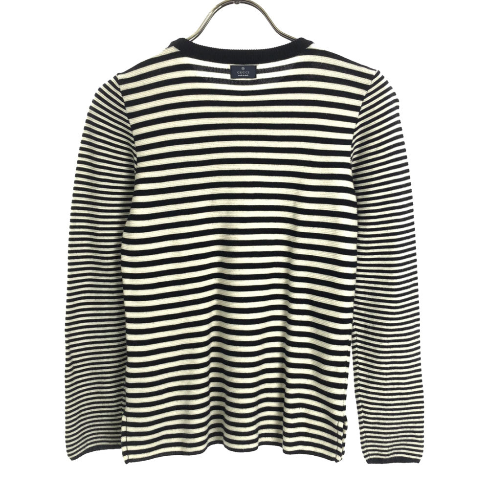 グッチ イタリア製 ボーダー柄 長袖 コットン ニット 8 ホワイト×ブラック GUCCI セーター 胸ポケット レディース