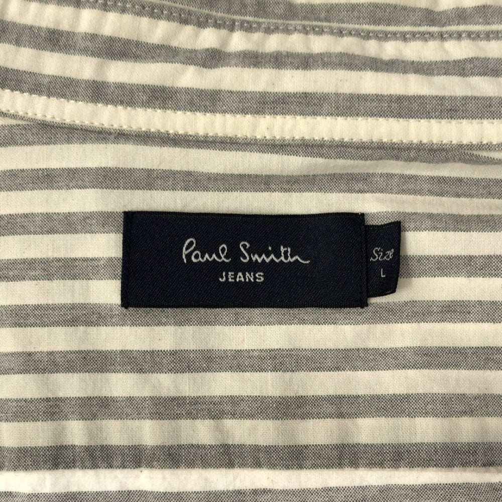 Paul Smith JEANS ポールスミス ジーンズ ボーダー チェック 長袖 コットンシャツ L ホワイト系 メンズ