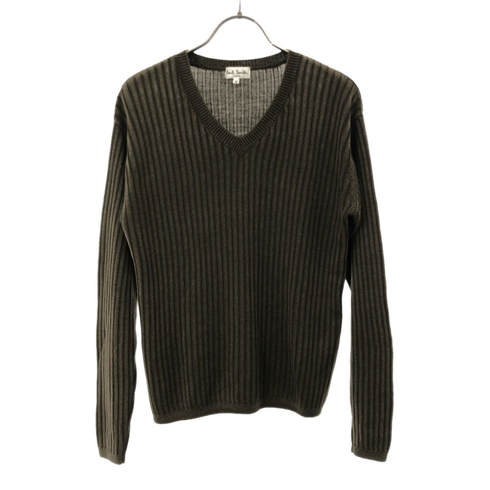 Paul Smith ポールスミス 日本製 ウール 長袖 Vネック セーター M カーキ ニット レディース