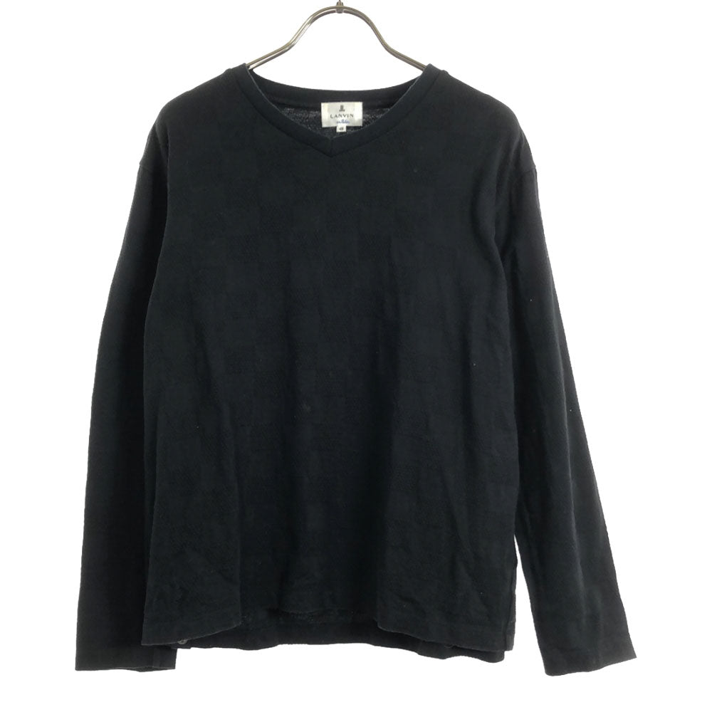 LANVIN en Bleu ランバンオンブルー 日本製 柄編 長袖 カットソー 48 ブラック メンズ