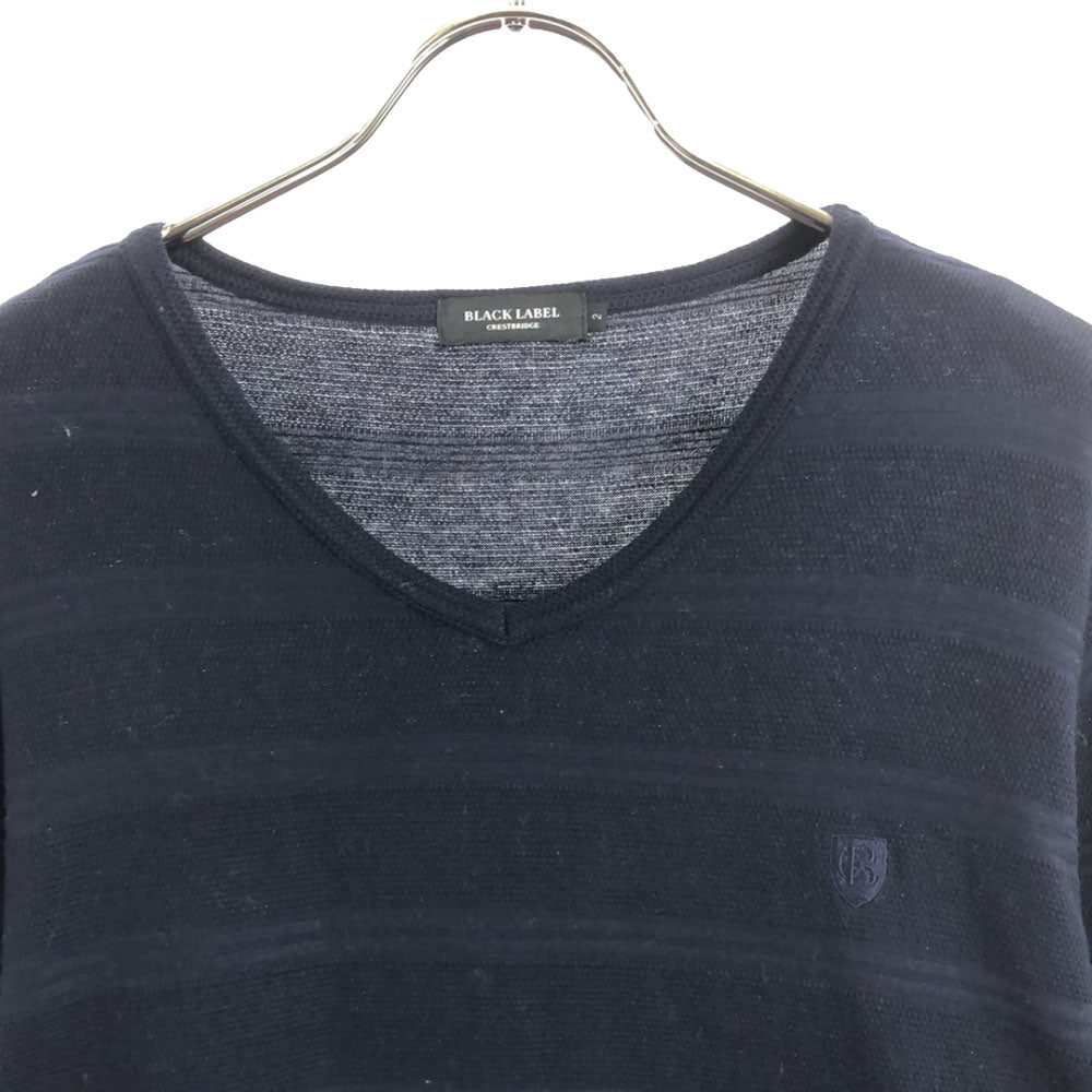 BLACK LABEL CRESTBRIDGE ブラックレーベルクレストブリッジ 三陽商会 ロゴ刺繍 ボーダー 長袖 Vネック カットソー 2 ネイビー メンズ