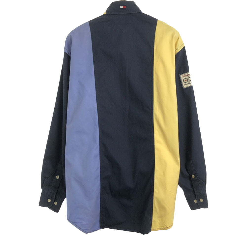 TOMMY HILFIGER トミーヒルフィガー 90s フラッグタグ ロゴ刺繍 長袖 ボタンダウンシャツ S ネイビー系 オールド メンズ