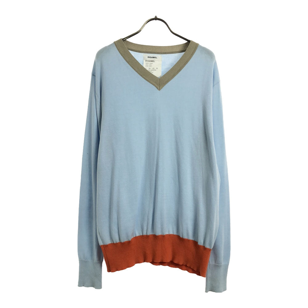 ディガウェル 日本製 長袖 Vネック ニット 2 ブルー系 DIGAWEL セーター メンズ
