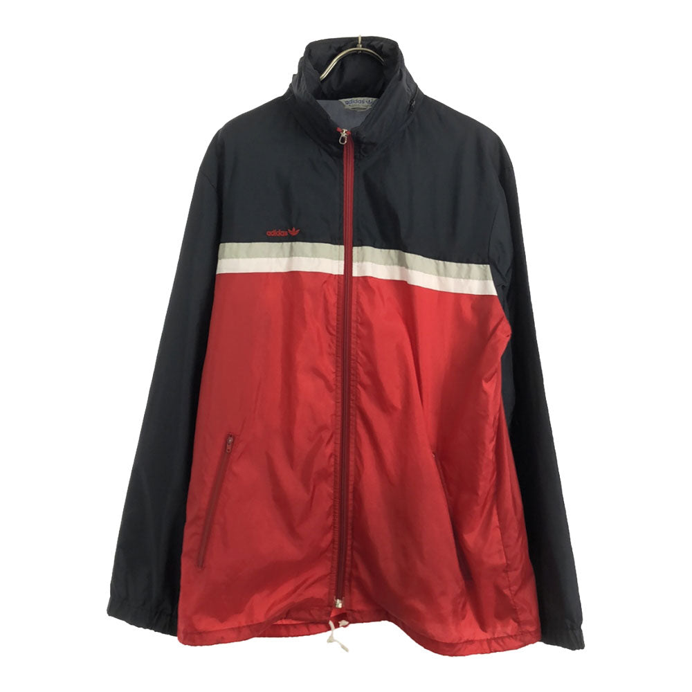 adidas アディダス 70s 80s ヴィンテージ デサント製 トレフォイルロゴ刺繍 ナイロンジャケット May-94 ブラック×レッド オールド メンズ