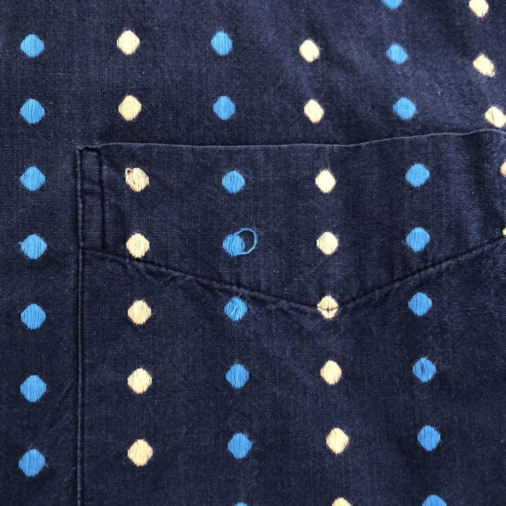 SUGAR CANE シュガーケーン ドット刺繍柄 長袖 ボタンダウンシャツ M ネイビー メンズ