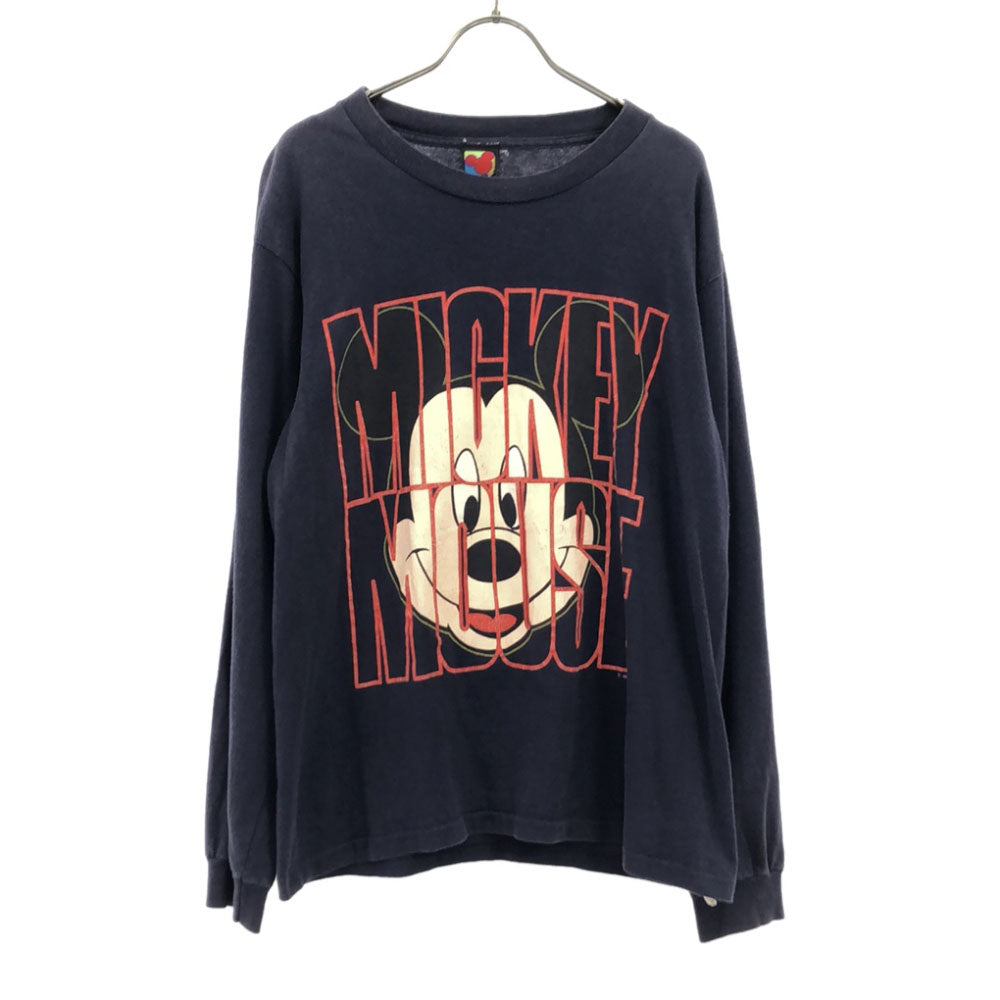 ディズニー 90s ミッキー プリント柄 長袖 Tシャツ ネイビー系 Disney ロンT カットソー オールド メンズ