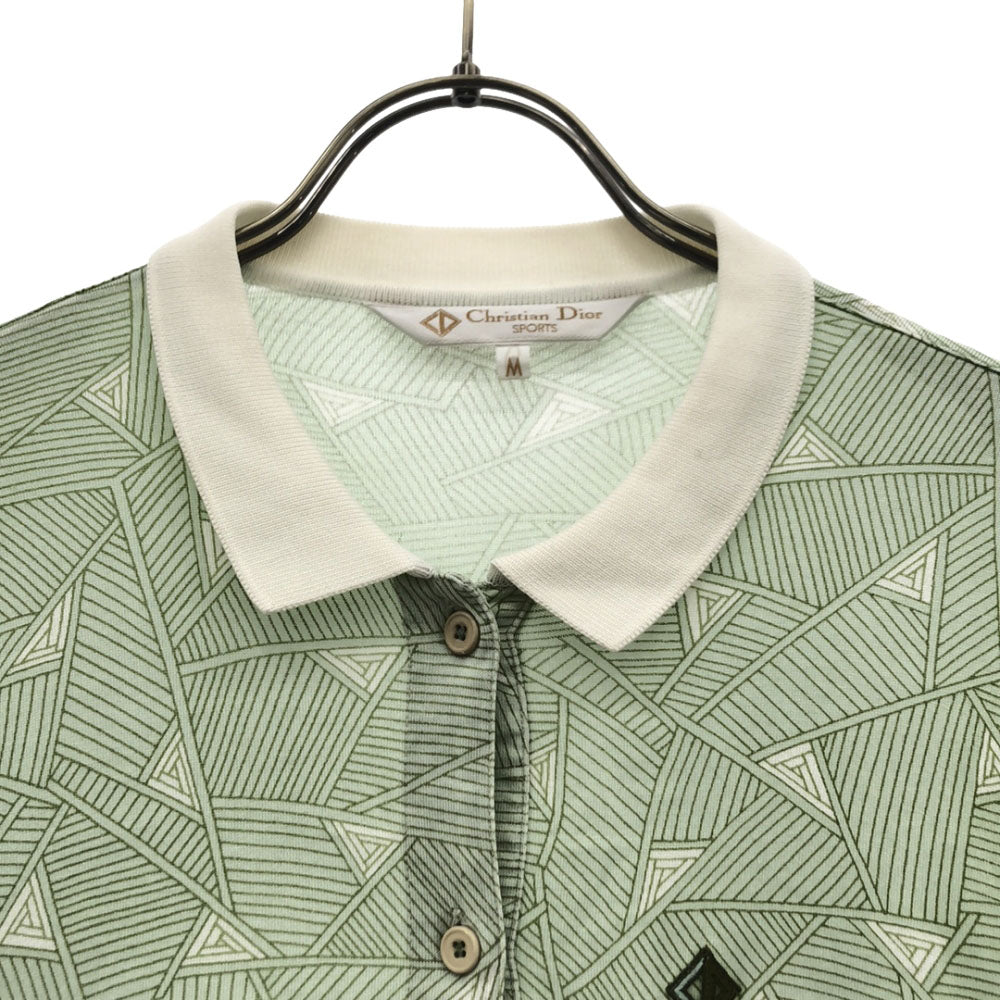 Christian Dior SPORTS クリスチャンディオール スポーツ 80s ロゴ刺繍 長袖 ポロシャツ M グリーン×ホワイト オールド ヴィンテージ レディース