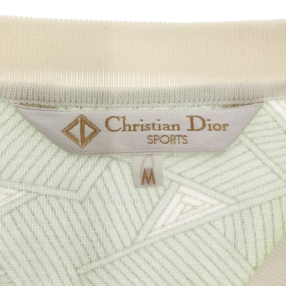 Christian Dior SPORTS クリスチャンディオール スポーツ 80s ロゴ刺繍 長袖 ポロシャツ M グリーン×ホワイト オールド ヴィンテージ レディース