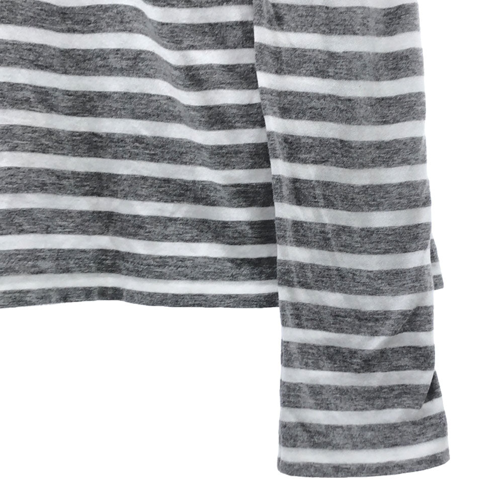 sacai luck サカイラック 日本製 ボーダー柄 長袖 バックリボン カットソー 2 グレー×ホワイト 裏地チュール 襟付き レディース