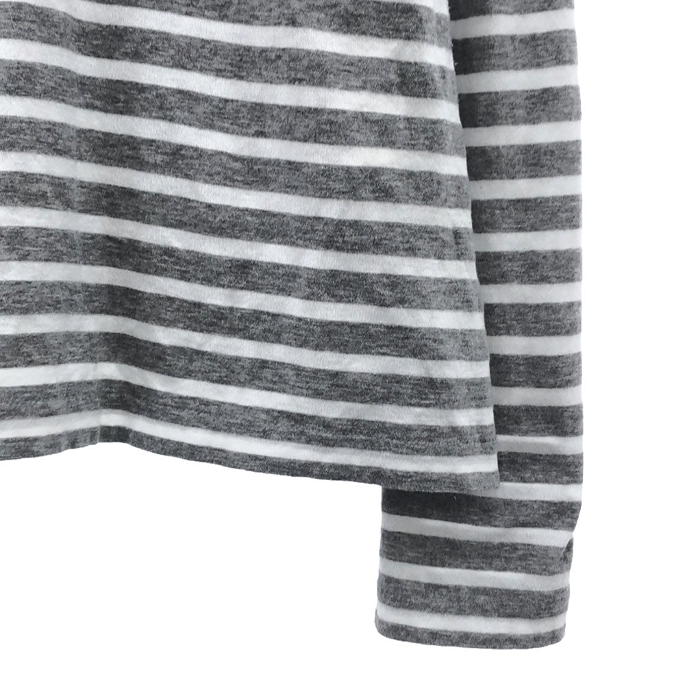 sacai luck サカイラック 日本製 ボーダー柄 長袖 バックリボン カットソー 2 グレー×ホワイト 裏地チュール 襟付き レディース