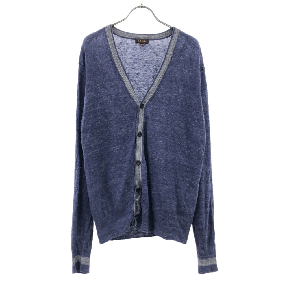 Paul Smith ポールスミス 長袖 リネン Vネック カーディガン M ネイビー×グレー メンズ