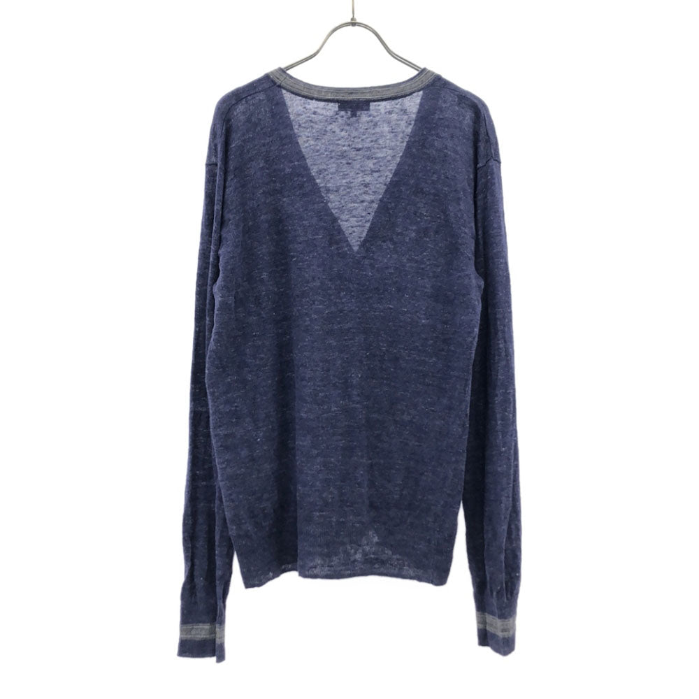 Paul Smith ポールスミス 長袖 リネン Vネック カーディガン M ネイビー×グレー メンズ