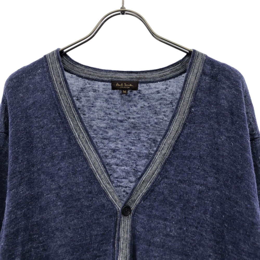 Paul Smith ポールスミス 長袖 リネン Vネック カーディガン M ネイビー×グレー メンズ