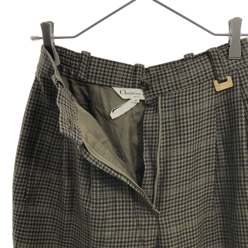 Christian Dior SPORTS クリスチャンディオール スポーツ 90s 千鳥格子 ツータック ウールパンツ M カーキ系 テーパードパンツ オールド ヴィンテージ レディース