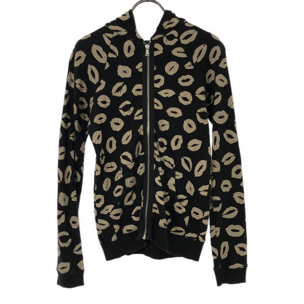 MARC BY MARC JACOBS マークバイマークジェイコブス 総柄 長袖 スウェット ジップパーカー XS ブラック レディース