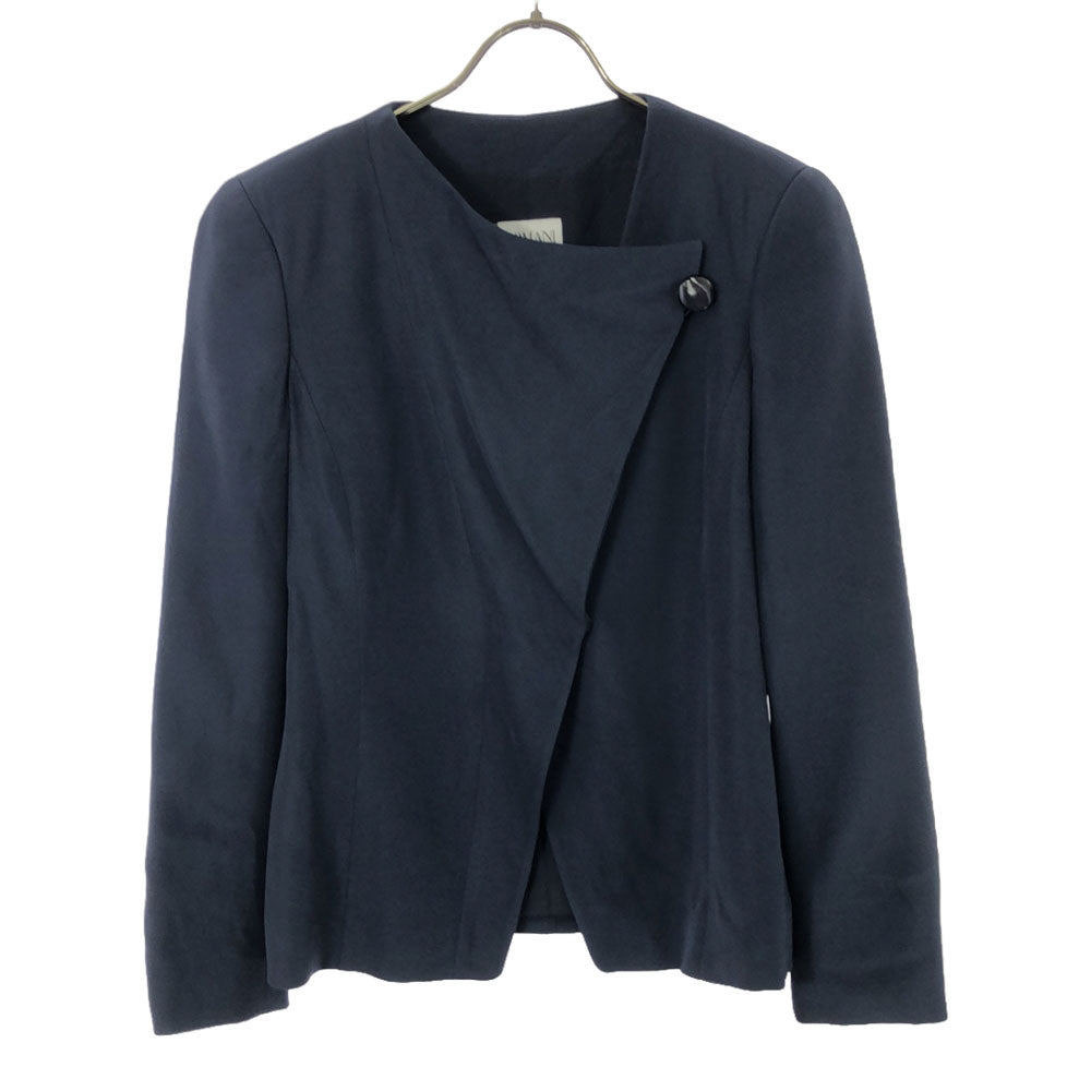 ARMANI COLLEZIONI アルマーニコレツィオー二 イタリア製 ノーカラージャケット 38 ネイビー レディース
