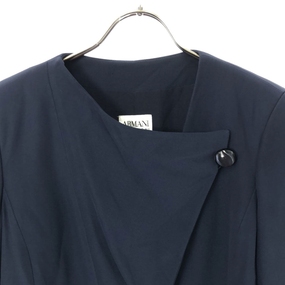 ARMANI COLLEZIONI アルマーニコレツィオー二 イタリア製 ノーカラージャケット 38 ネイビー レディース
