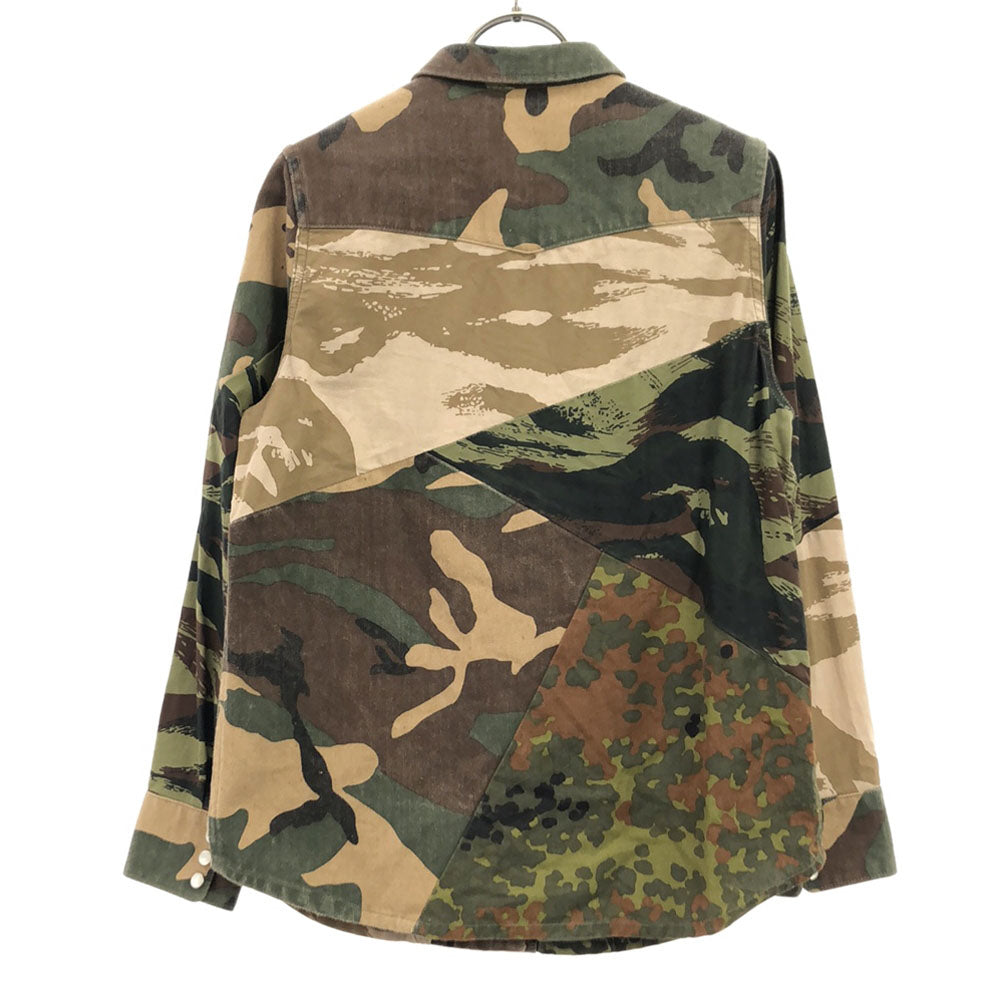 H.R.REMAKE エイチアールリメイク 日本製 迷彩 カモフラ 長袖 ミリタリーシャツ M カーキ系 ハリウッドランチマーケット レディース
