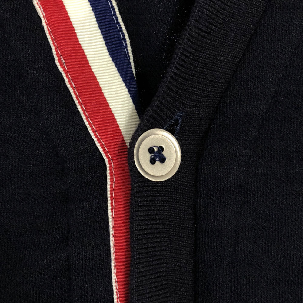 Psycho Bunny サイコバニー 日本製 ウールブレンド 刺繍 長袖 ニットカーディガン M ネイビー サイドスリット ゴルフ メンズ