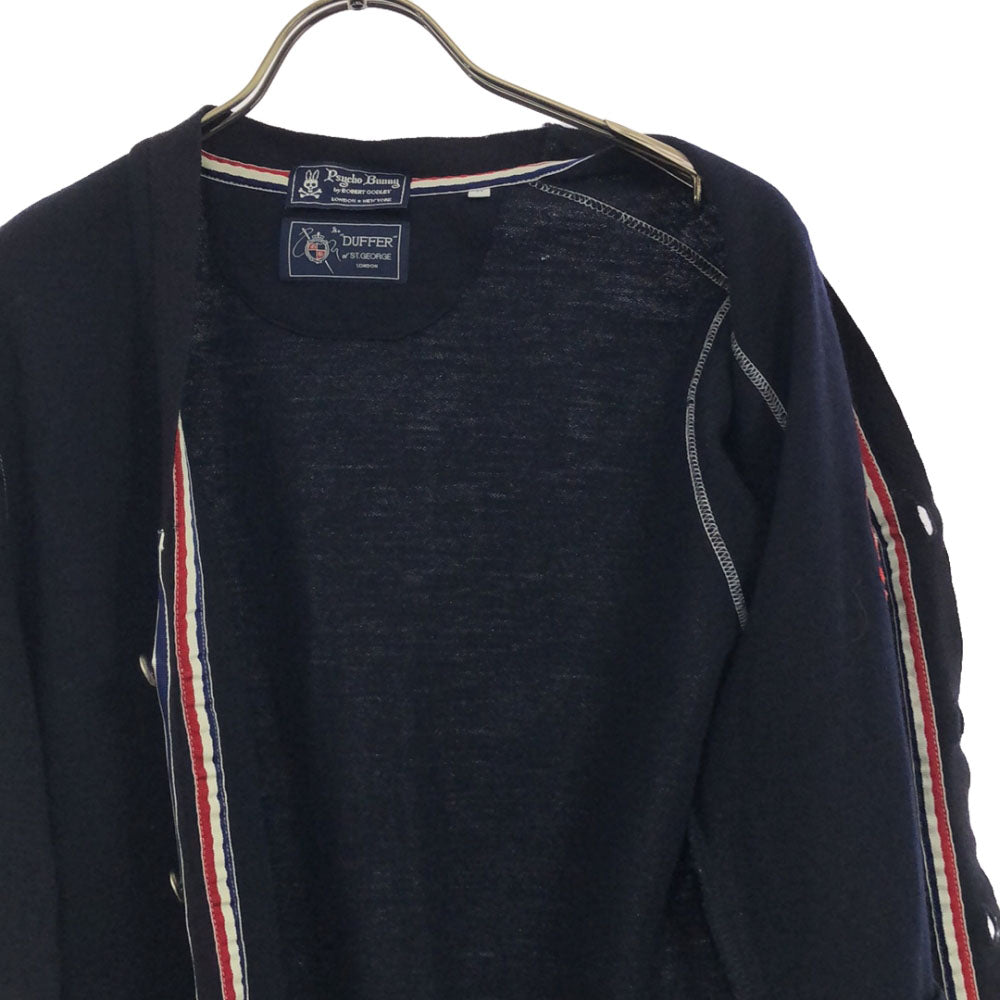 Psycho Bunny サイコバニー 日本製 ウールブレンド 刺繍 長袖 ニットカーディガン M ネイビー サイドスリット ゴルフ メンズ