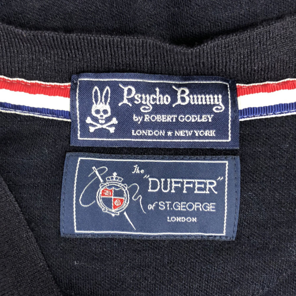 Psycho Bunny サイコバニー 日本製 ウールブレンド 刺繍 長袖 ニットカーディガン M ネイビー サイドスリット ゴルフ メンズ