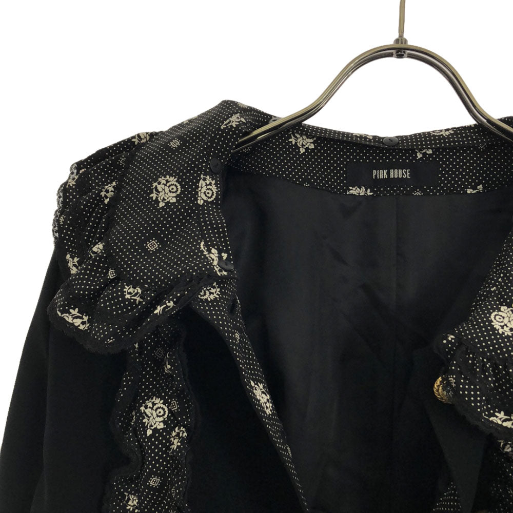 PINK HOUSE ピンクハウス 花柄 フリルレース付き ジャケット M ブラック レディース