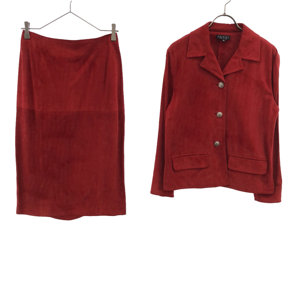 グッチ イタリア製 レザー スカートスーツ 上下 セットアップ 40 レッド GUCCI オールド レディース