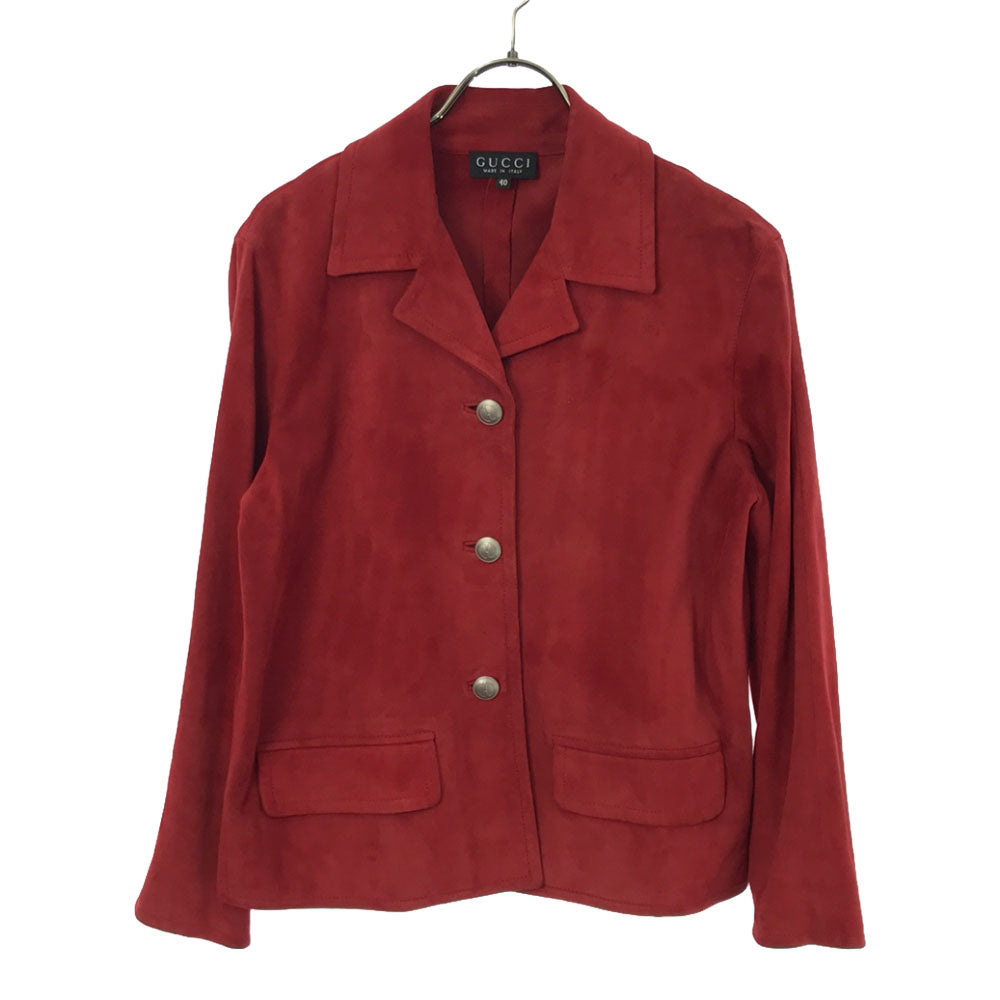 グッチ イタリア製 レザー スカートスーツ 上下 セットアップ 40 レッド GUCCI オールド レディース